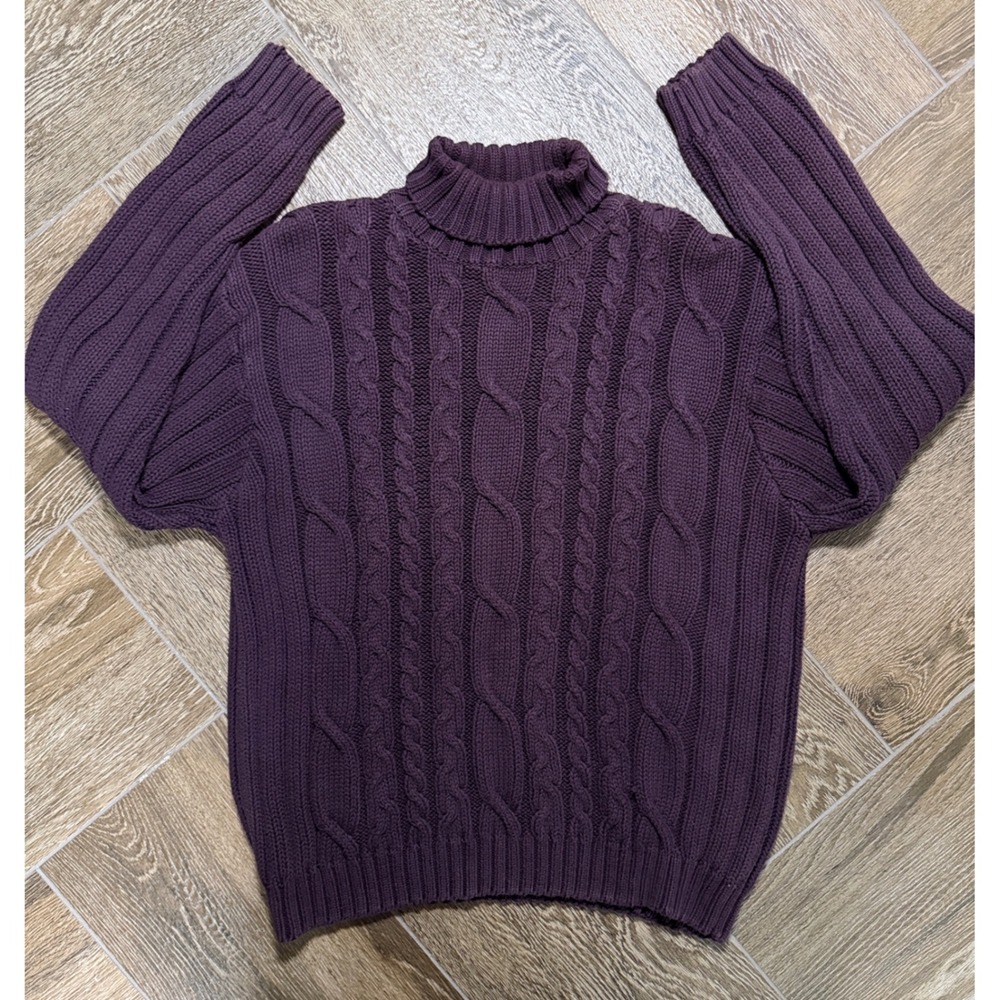 Club Monaco Cable Knit Turtleneck Sweater Women's L Plum 100% Cotton|Japan
